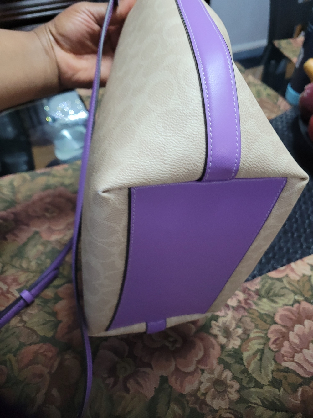 Coach Beige Signature Canvas Tote with Purple Trim - Picture 5 of 5